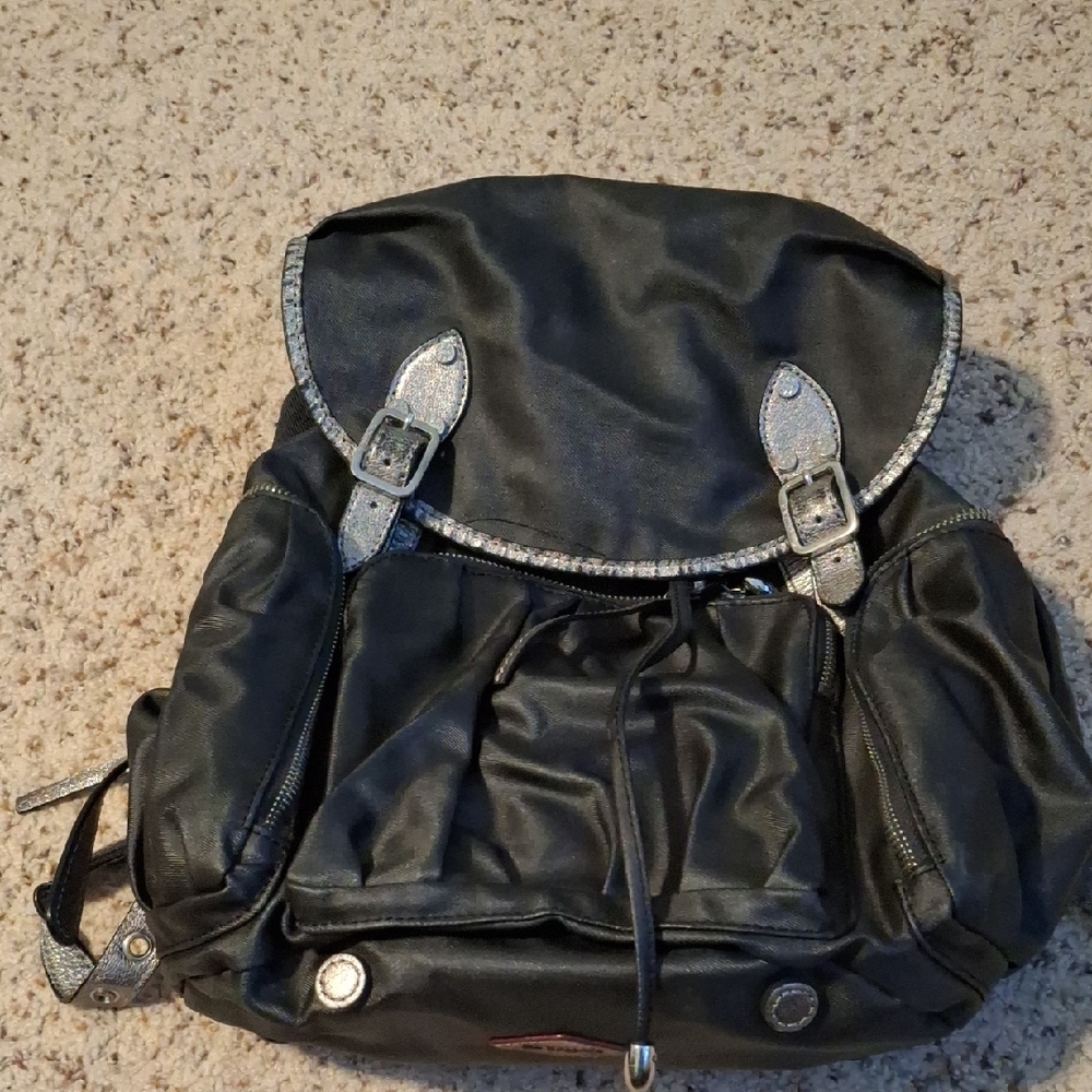 MZ Wallace Black Backpack with Silver Trim